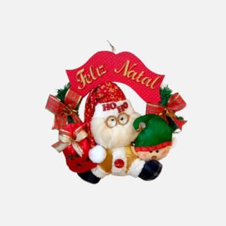 Guirlanda Feliz Natal – Papai Noel e Boneco de Neve com tecido